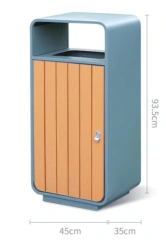 Park Attraction Property Street Steel Wood Craft Single Bucket Peel Box Outdoor Trash Can