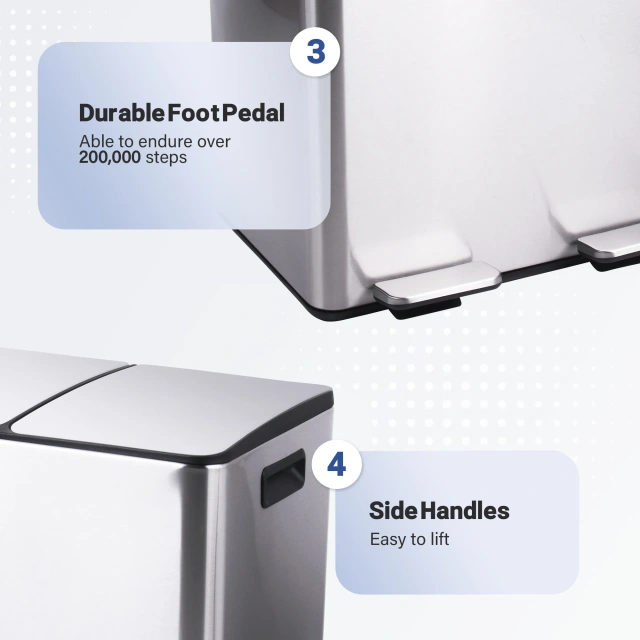 垃圾桶不锈钢双隔间分类厨房垃圾桶带塑料内桶 2 x 30 升双