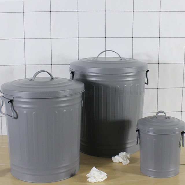 家用不锈钢金属垃圾桶镀锌铁皮废纸篓，室内外均可使用，适用于厨房浴室餐厅