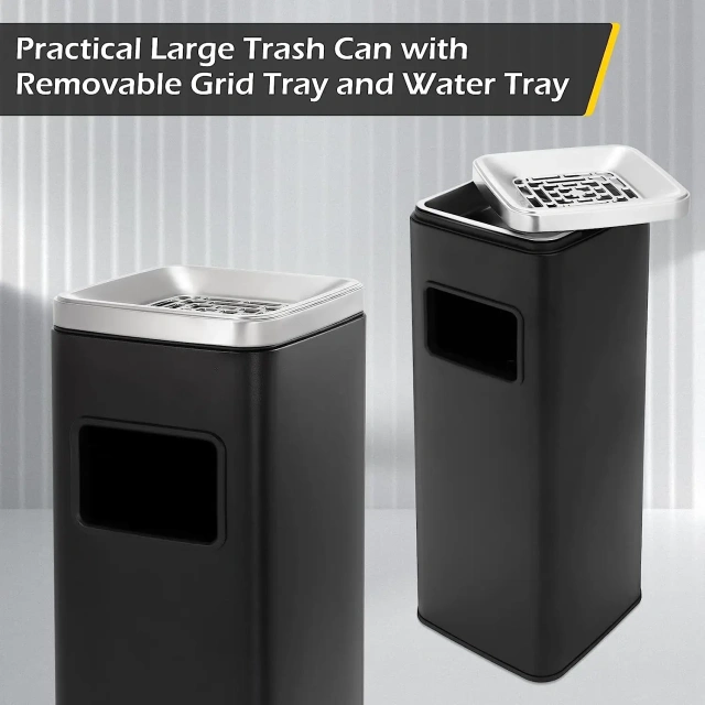 Square Stainless Steel Trash Can Outdoor Commercial Garbage Can Large Trash Bin