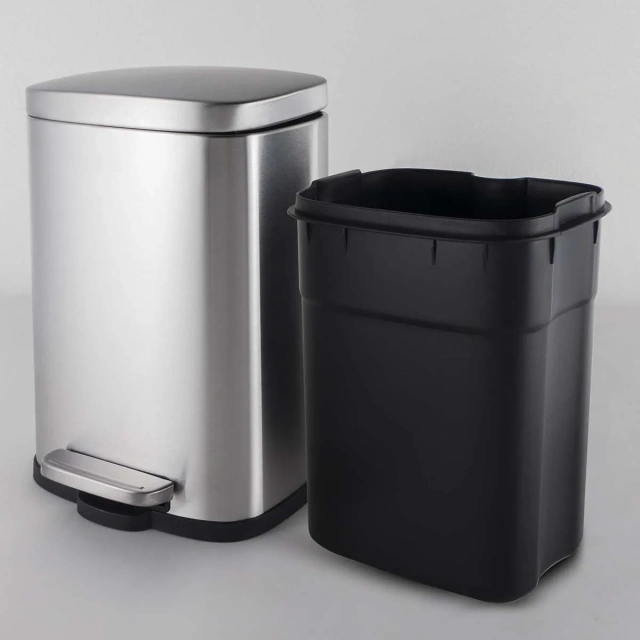 Stainless Steel Sanding Silent Slow-Down Rectangular Trash Can Living Room Kitchen Foot Pedal Garbage Can