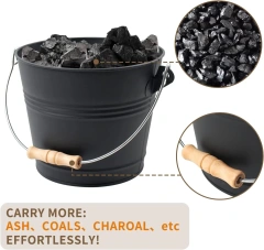 1.3 Gallon Modern Design Metal Fireplace Ash Bucket with Shovel Gloves and Lid Includes Hand Broom