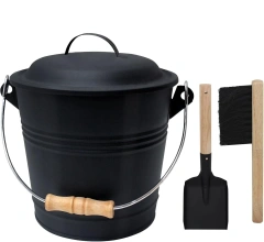 1.3 Gallon Modern Design Metal Fireplace Ash Bucket with Shovel Gloves and Lid Includes Hand Broom