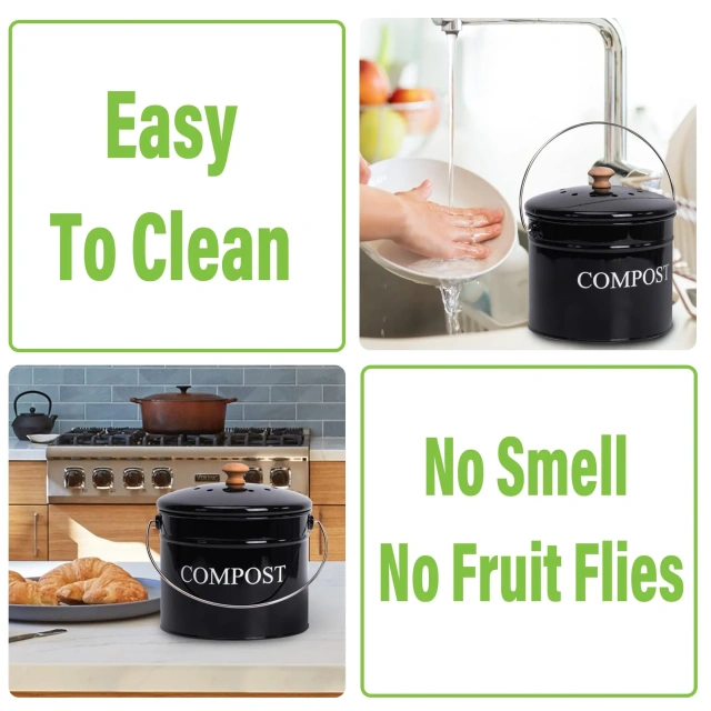 Metal Food Waste Bin Compost Bucket Kitchen Compost Bin With Lid and Charcoal Filters