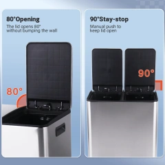 垃圾桶不锈钢双隔间分类厨房垃圾桶带塑料内桶 2 x 30 升双