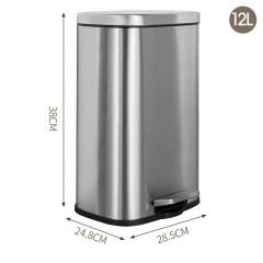 Stainless Steel Sanding Silent Slow-Down Rectangular Trash Can Living Room Kitchen Foot Pedal Garbage Can