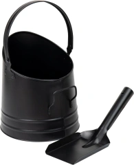 Modern Black Metal Coal Bucket with Shovel for Pellet Charcoal Wood Fire Pits & Fireplace Storage Boxes & Bins