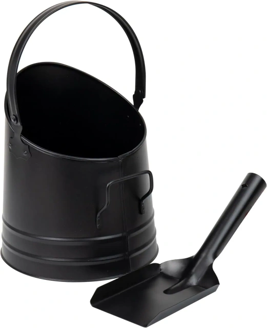 Modern Black Metal Coal Bucket with Shovel for Pellet Charcoal Wood Fire Pits & Fireplace Storage Boxes & Bins