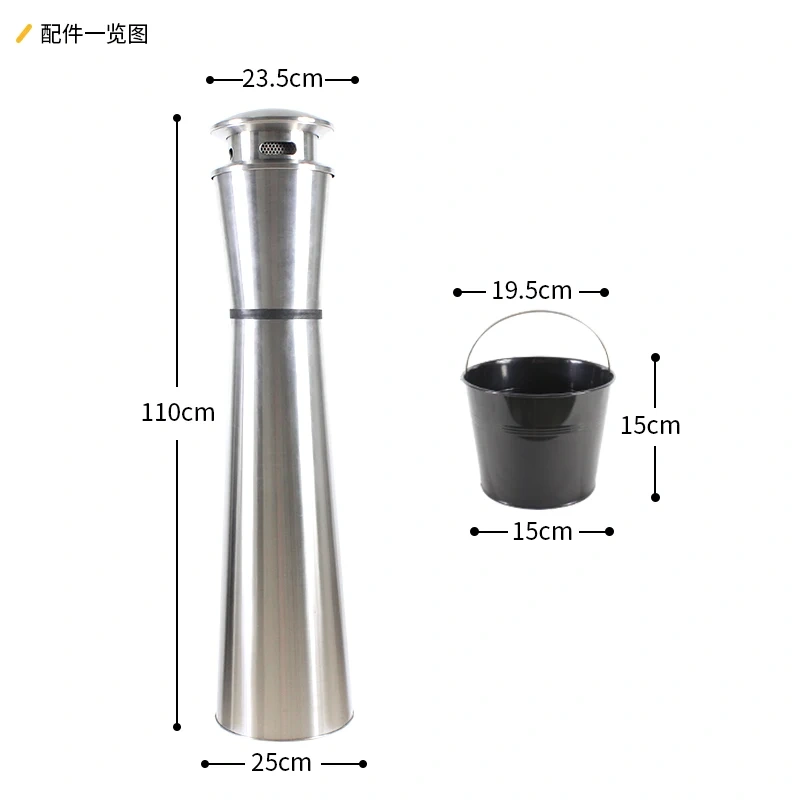 街头垃圾桶金属垃圾桶，配有立式烟灰缸和防雨内桶，用于废物管理