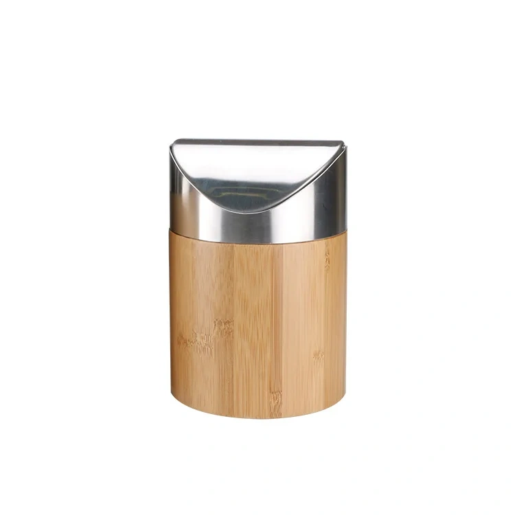 Bamboo Desktop Mini Flip Creative Small Wastebasket Office Dormitory Storage Bucket With Lid