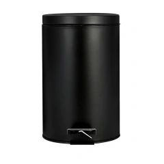 Matte Black 3L Pedal Round Flip-Top Trash Can Household Cleaning Bucket
