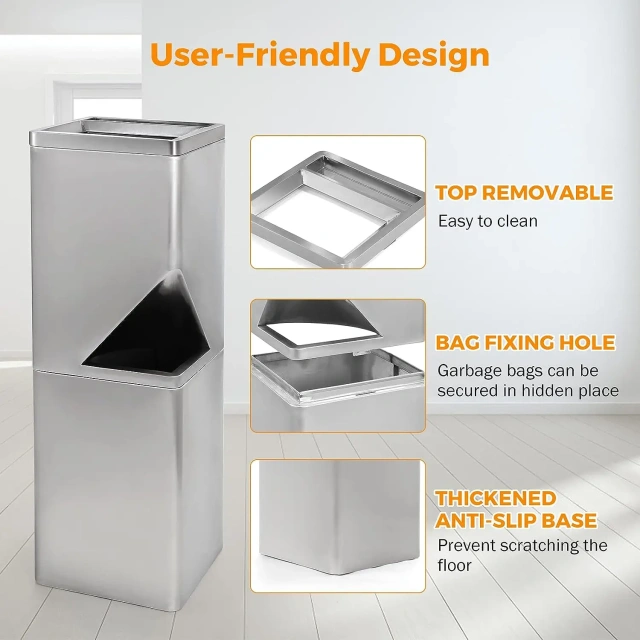 Recycling Rubbish Stainless Steel Trash Can Sanitation Dustbin Trash Waste Bins