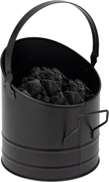 Modern Black Metal Coal Bucket with Shovel for Pellet Charcoal Wood Fire Pits & Fireplace Storage Boxes & Bins