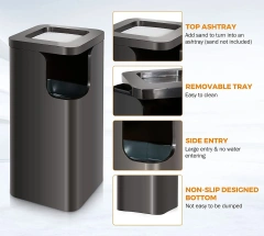 Customized 20L Steel Stainless Elevator Vertical Trash Can for Indoor Storage for Bathroom Kitchen Outdoor Use with Ashtray