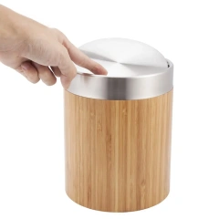 Portable Bamboo Desktop Trash Can Cute Living Room Car Mini Recycle Trash Can