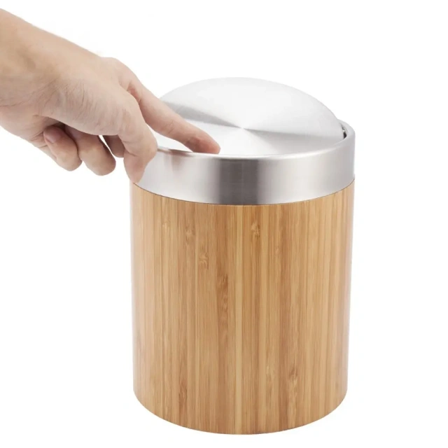 Portable Bamboo Desktop Trash Can Cute Living Room Car Mini Recycle Trash Can