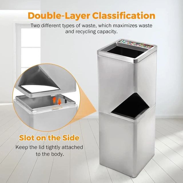 Recycling Rubbish Stainless Steel Trash Can Sanitation Dustbin Trash Waste Bins