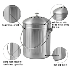 Wholesale Kitchen Stainless Steel Compost Bin Metal Food Compost Bin With Carbon Filter for Kitchen