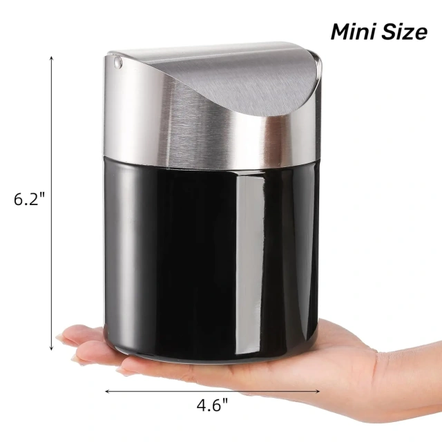 Mini Trash Can with Swing Lid Stainless Steel Countertop Garbage Bin, Modern Tiny Waste Basket
