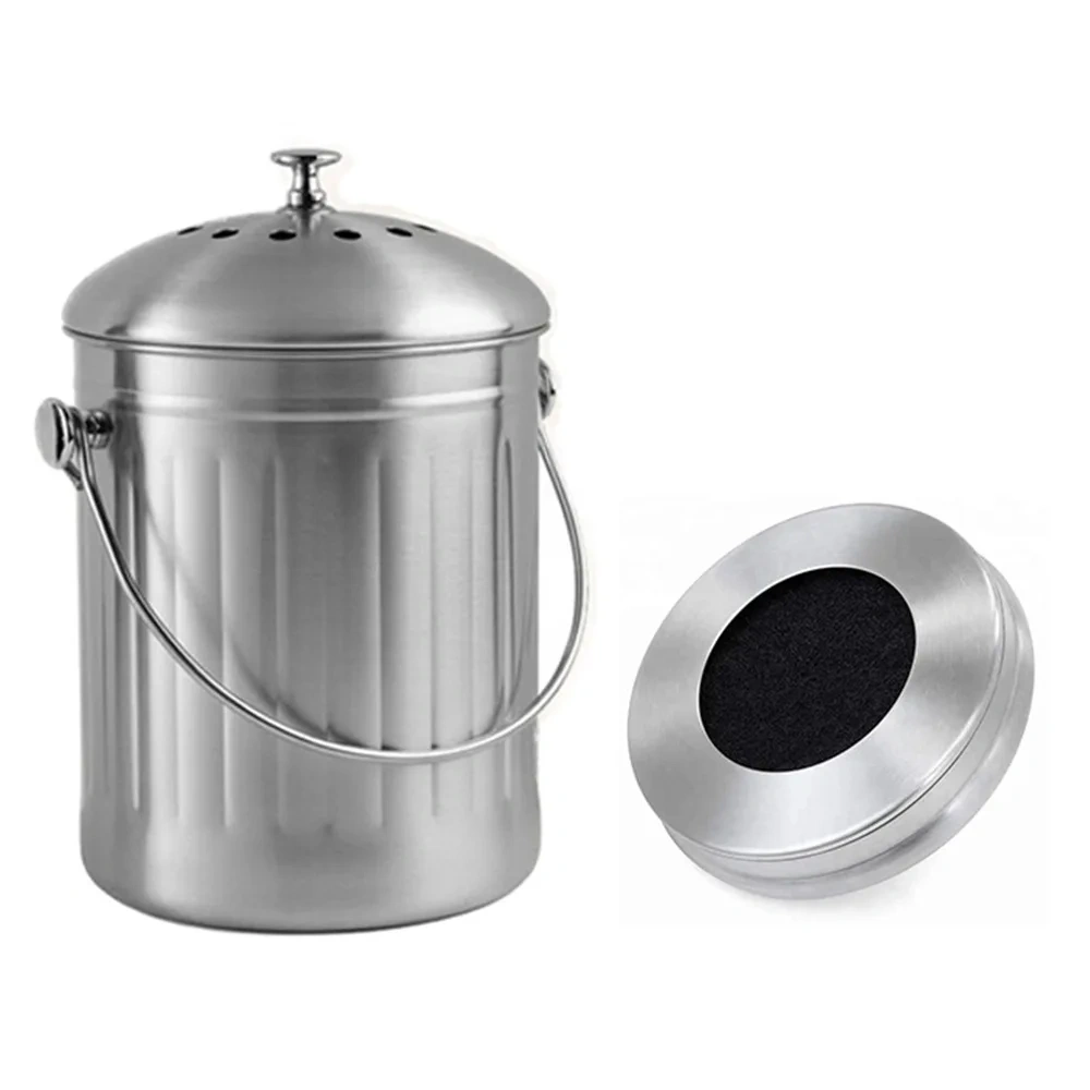批发厨房不锈钢堆肥箱金属食物堆肥箱带碳过滤器
