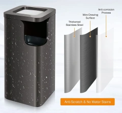 Customized 20L Steel Stainless Elevator Vertical Trash Can for Indoor Storage for Bathroom Kitchen Outdoor Use with Ashtray