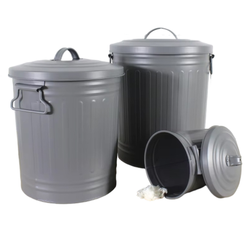 Household Stainless Metal Trash Can Galvanized Iron Wastebasket with Outdoor/Indoor Usage for Kitchen Bathroom Restaurants