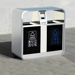 Outdoor Metal Recycling Trash Bin with Ashtray Standing Waste Can for Convenient Disposal
