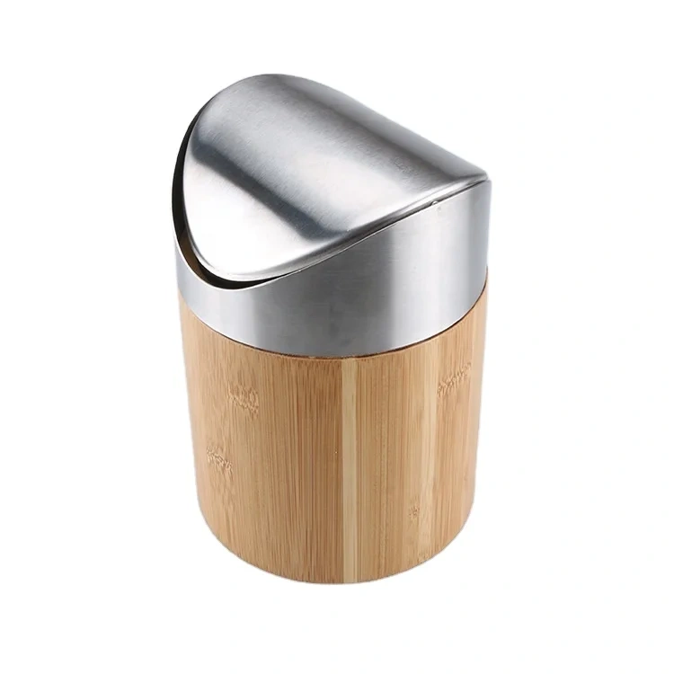 Bamboo Desktop Mini Flip Creative Small Wastebasket Office Dormitory Storage Bucket With Lid