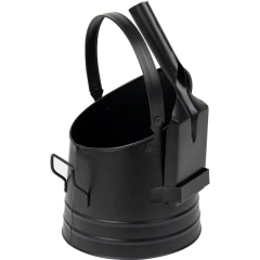 Modern Black Metal Coal Bucket with Shovel for Pellet Charcoal Wood Fire Pits & Fireplace Storage Boxes & Bins