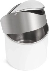 White Stainless Steel Garbage Bin Small Countertop Trash Can for Home, Office, Kitchen, Vanity Tabletop, Bedroom, Car