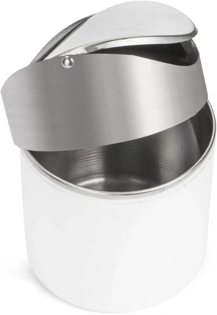White Stainless Steel Garbage Bin Small Countertop Trash Can for Home, Office, Kitchen, Vanity Tabletop, Bedroom, Car