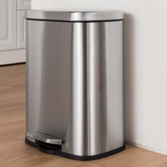 Stainless Steel Sanding Silent Slow-Down Rectangular Trash Can Living Room Kitchen Foot Pedal Garbage Can