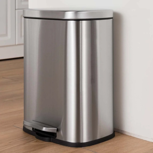 Stainless Steel Sanding Silent Slow-Down Rectangular Trash Can Living Room Kitchen Foot Pedal Garbage Can