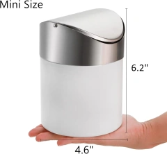 White Stainless Steel Garbage Bin Small Countertop Trash Can for Home, Office, Kitchen, Vanity Tabletop, Bedroom, Car