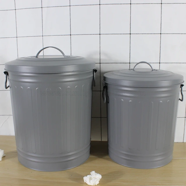 家用不锈钢金属垃圾桶镀锌铁皮废纸篓，室内外均可使用，适用于厨房浴室餐厅