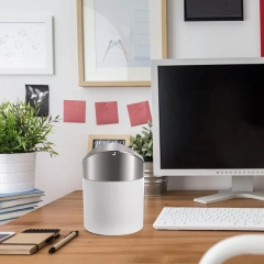 White Stainless Steel Garbage Bin Small Countertop Trash Can for Home, Office, Kitchen, Vanity Tabletop, Bedroom, Car