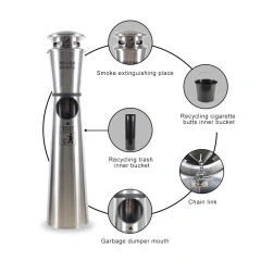Street Trash Can Metal Dustbin with Standing Ashtray and Rainproof Inner Bin for Waste Management