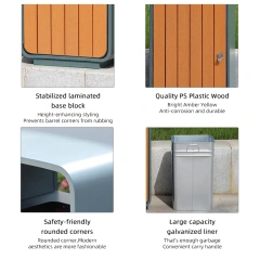 Park Attraction Property Street Steel Wood Craft Single Bucket Peel Box Outdoor Trash Can