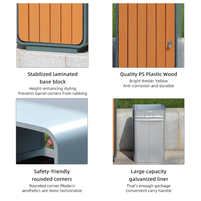 Park Attraction Property Street Steel Wood Craft Single Bucket Peel Box Outdoor Trash Can