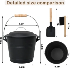 1.3 Gallon Modern Design Metal Fireplace Ash Bucket with Shovel Gloves and Lid Includes Hand Broom