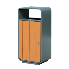 Park Attraction Property Street Steel Wood Craft Single Bucket Peel Box Outdoor Trash Can