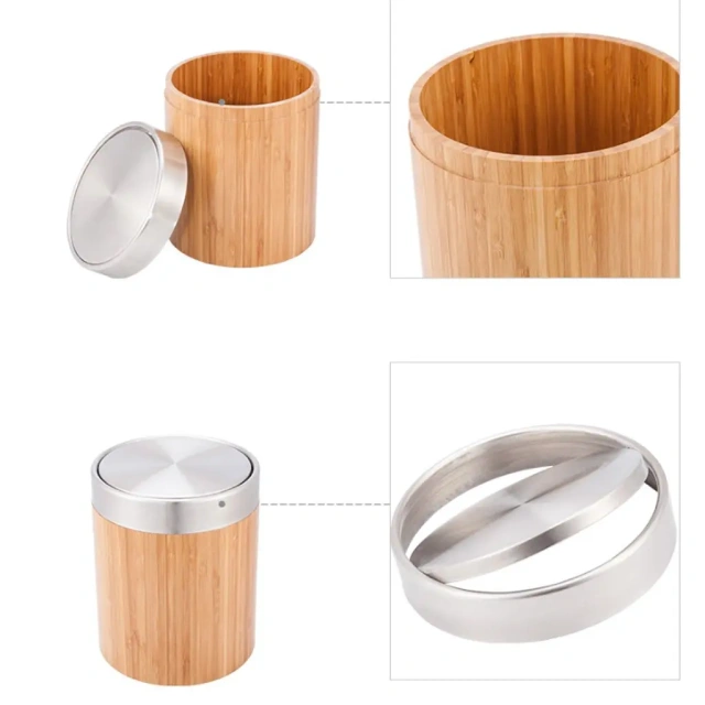 Portable Bamboo Desktop Trash Can Cute Living Room Car Mini Recycle Trash Can