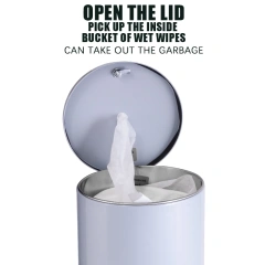 现代圆形垃圾桶，带集成纸巾架，可定制纸巾收纳垃圾桶