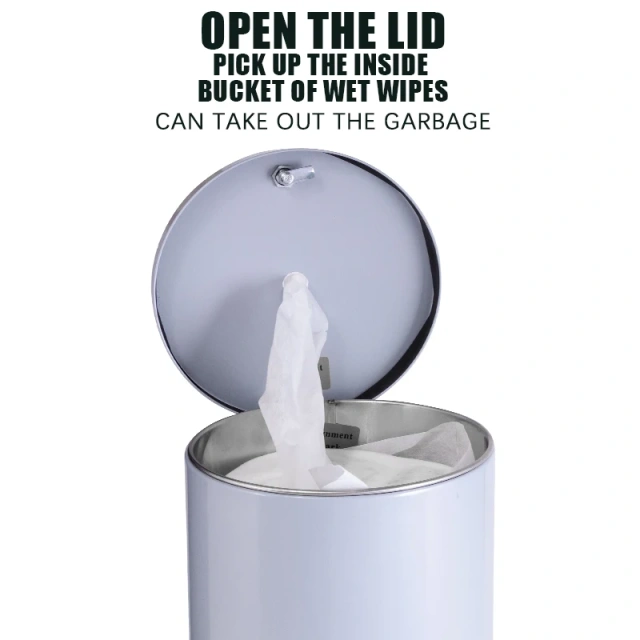 现代圆形垃圾桶，带集成纸巾架，可定制纸巾收纳垃圾桶