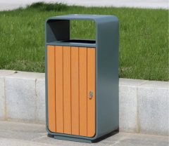 Park Attraction Property Street Steel Wood Craft Single Bucket Peel Box Outdoor Trash Can