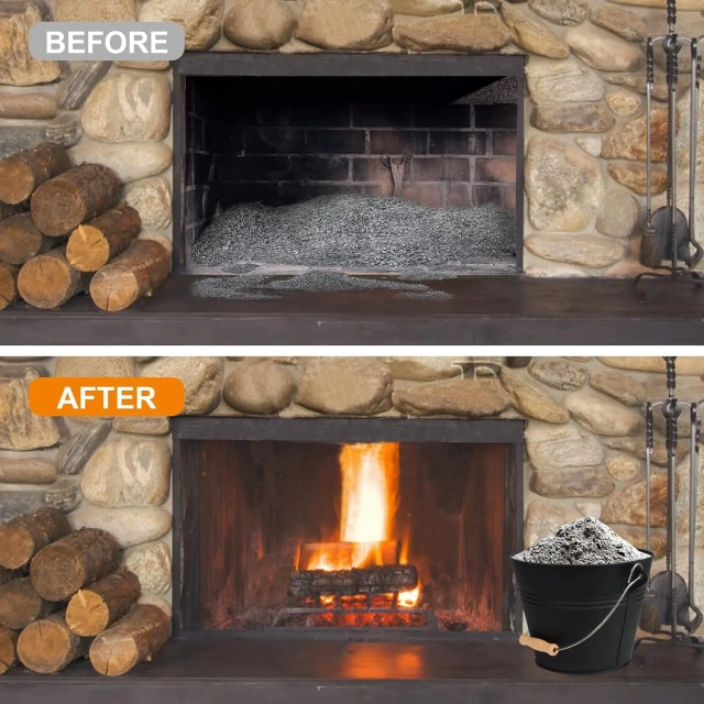 1.3 Gallon Modern Design Metal Fireplace Ash Bucket with Shovel Gloves and Lid Includes Hand Broom