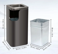 Customized 20L Steel Stainless Elevator Vertical Trash Can for Indoor Storage for Bathroom Kitchen Outdoor Use with Ashtray