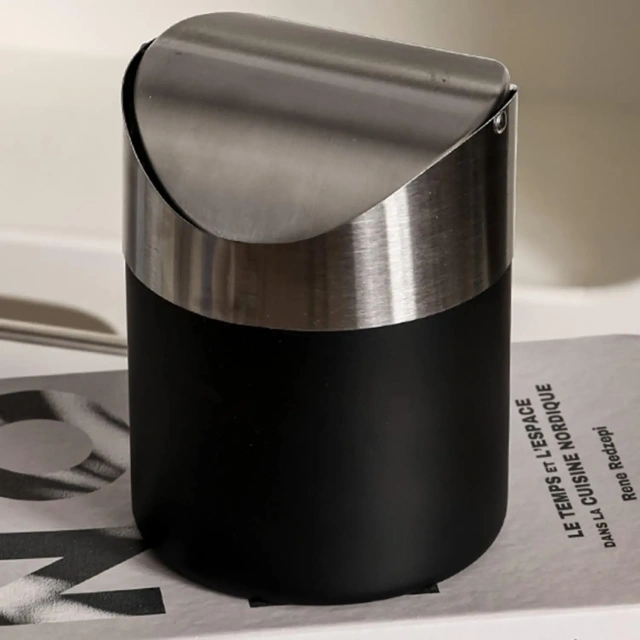 Mini Trash Can with Swing Lid Stainless Steel Countertop Garbage Bin, Modern Tiny Waste Basket