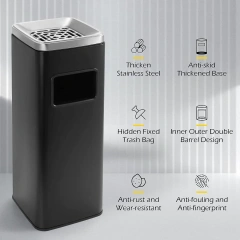 Square Stainless Steel Trash Can Outdoor Commercial Garbage Can Large Trash Bin