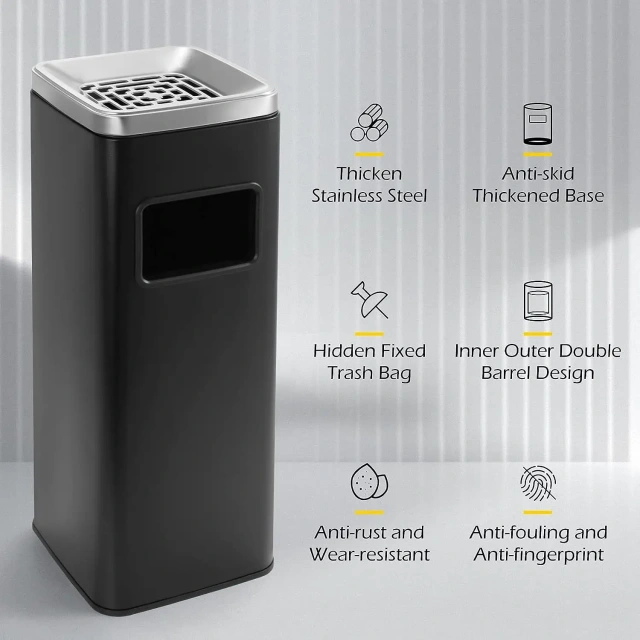 Square Stainless Steel Trash Can Outdoor Commercial Garbage Can Large Trash Bin